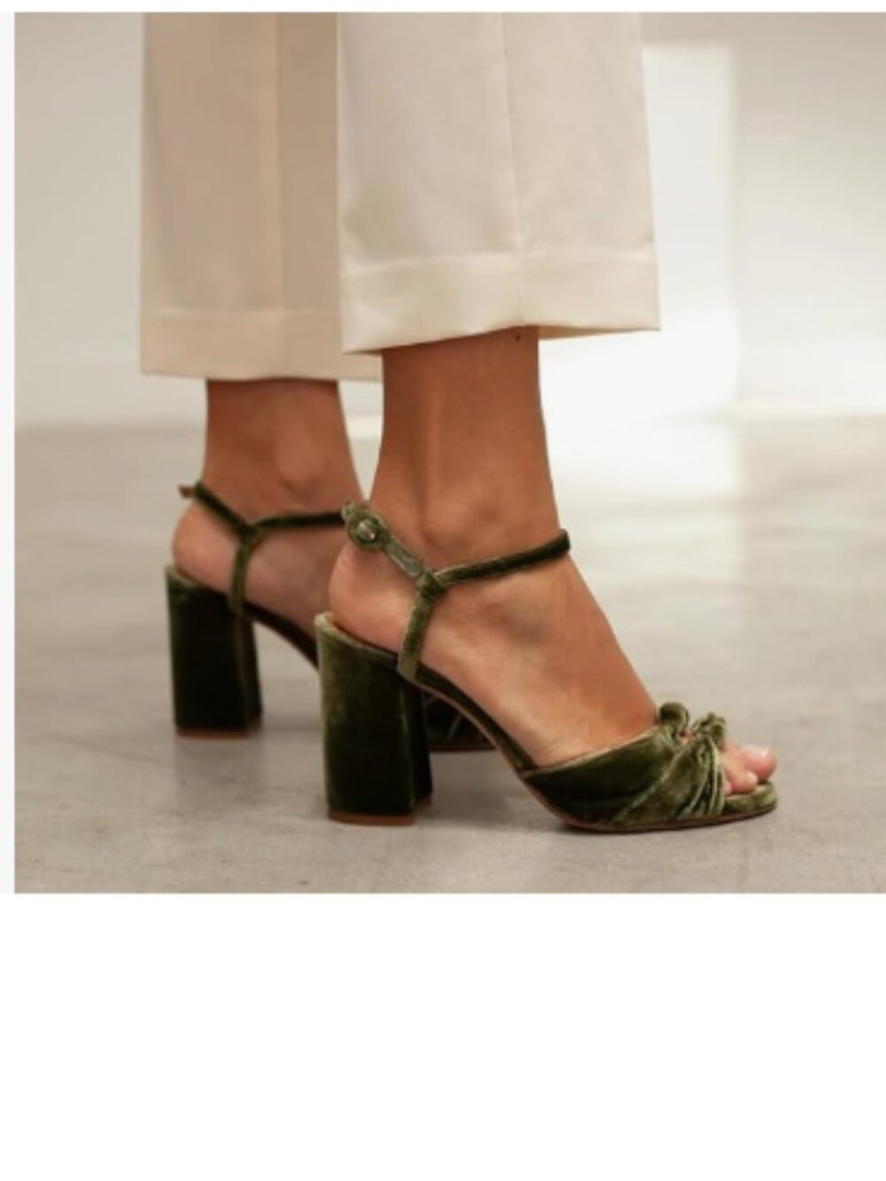 FSJ Olive Green Velvet Sandals Ankle Strap High Block Open Toe Dress Shoes